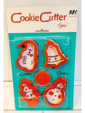 Christmas Cookie Caper Cutters & Stamp Snowman Angel Santa Tree Bell Vintage